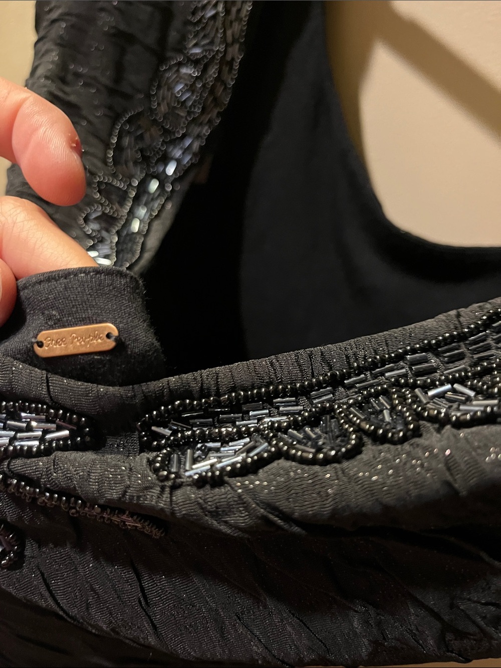 Free People Black Textured Scoop Backless Dress with Beaded Details - Picture 2 of 7